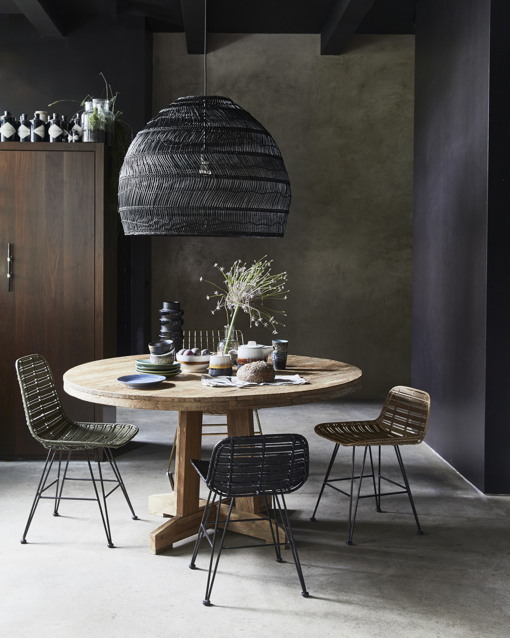 HKliving Wicker hanglamp L - zwart