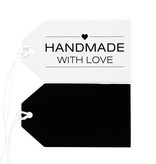 Label karton 4x7,5cm Handmade With Love, wit/zwart