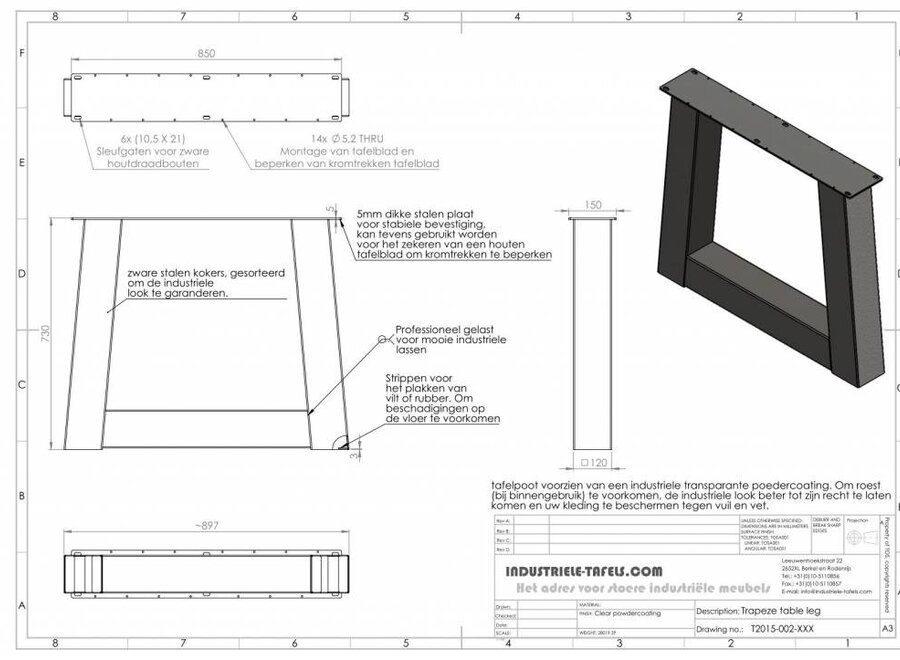 Handgemaakt industrieel tafelonderstel trapeze poot Zwaar