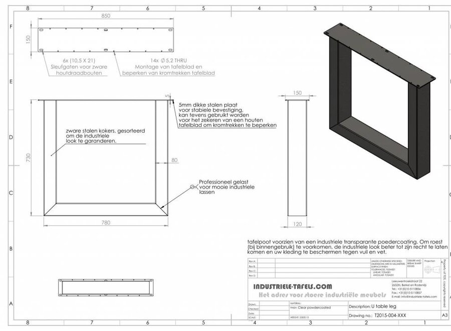 Handgemaakt Industrieel tafelonderstel U tafelpoot Zwaar