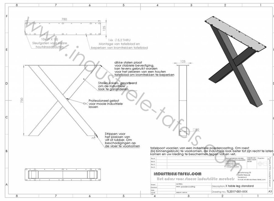 Handgemaakt Industrieel tafelonderstel X tafelpoot / kruispoot Standaard