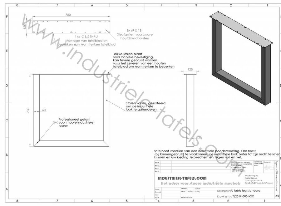 Handgemaakte Industriele tafelpoten model U Standaard