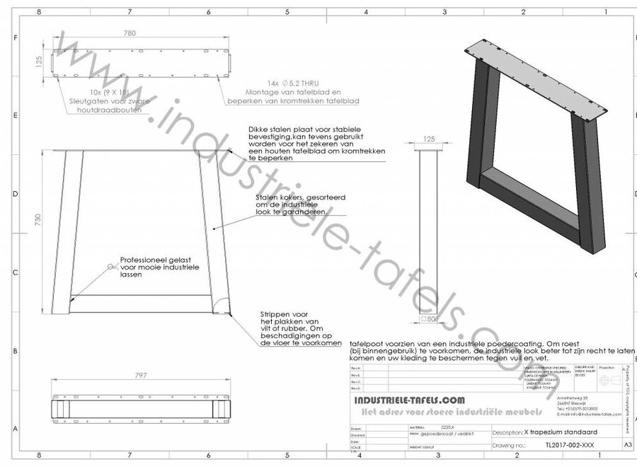Handgemaakt Industrieel tafelonderstel Trapezium poot Standaard
