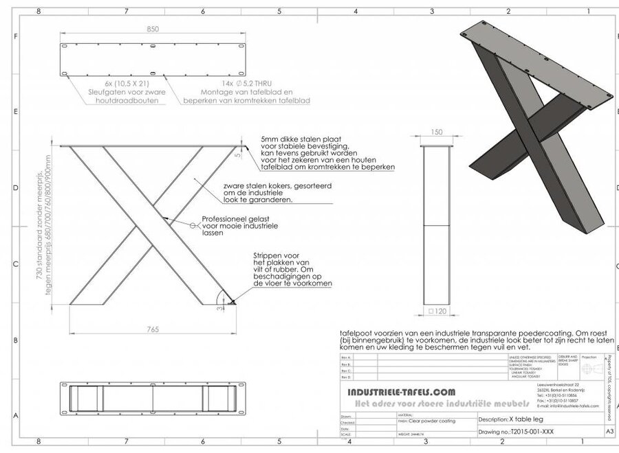 Handgemaakt industrieel tafelonderstel X poot Zwaar (kruispoot)