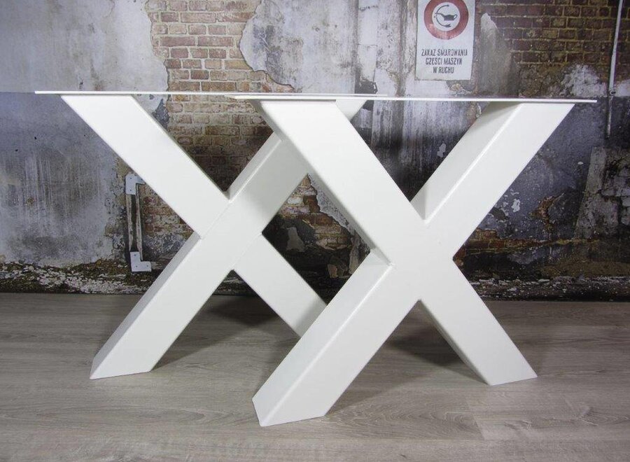 Handgemaakte industrieel tafelonderstel, model X Zwaar WIT (kruispoot)