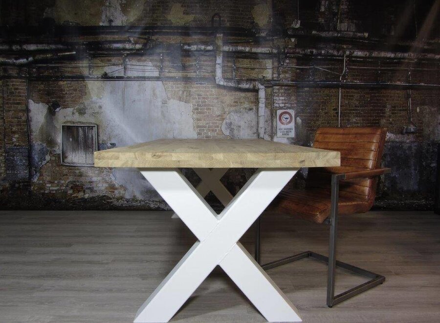 Handgemaakte industrieel tafelonderstel, model X Zwaar WIT (kruispoot)