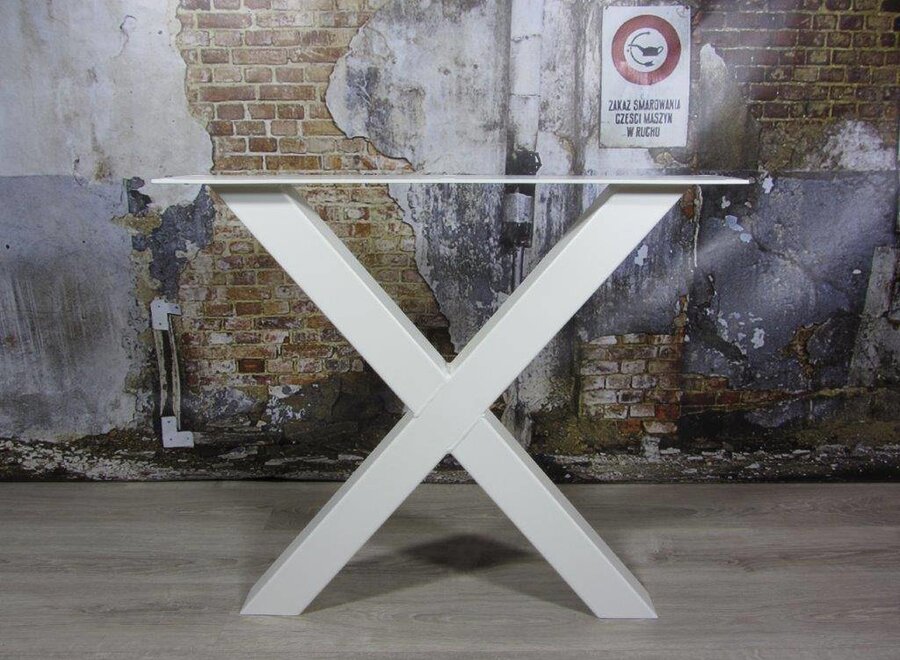 Handgemaakte industrieel tafelonderstel, model X WIT (kruispoot) Standaard