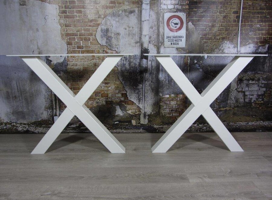 Handgemaakte industrieel tafelonderstel, model X WIT (kruispoot) Standaard