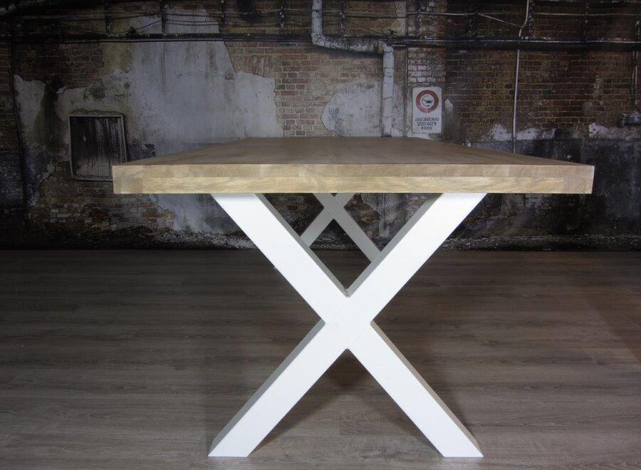 Handgemaakte industrieel tafelonderstel, model X WIT (kruispoot) Standaard