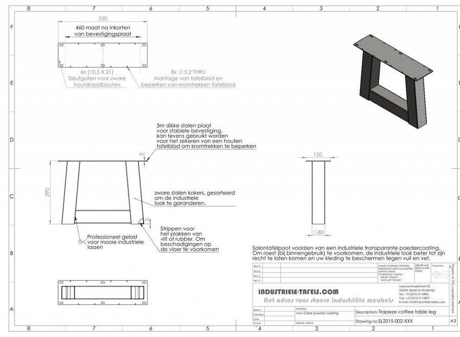 Handgemaakte Industriele Salontafel poten Model Trapezium Standaard