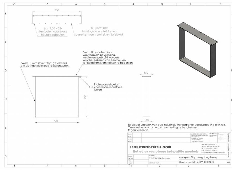 Tafelonderstel Strip poot Zwaar WIT