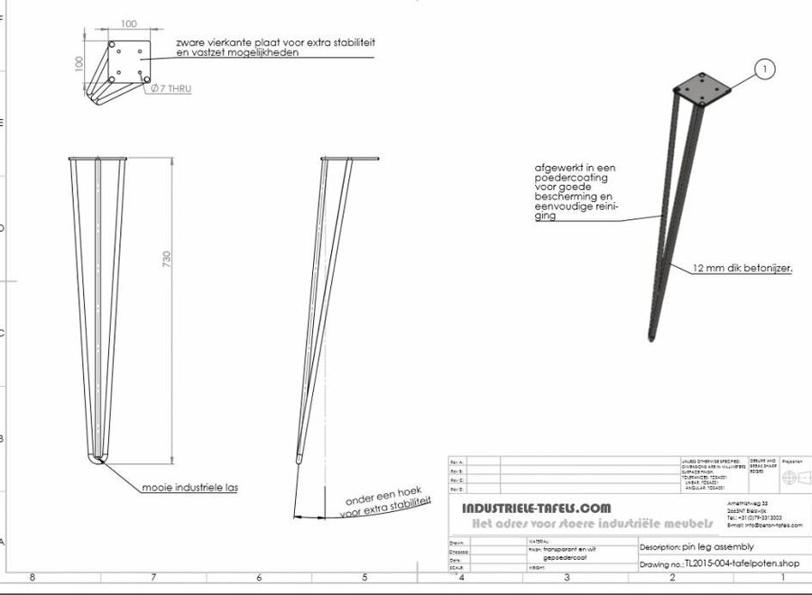 Betonijzer tafelpoot Hairpin zwart