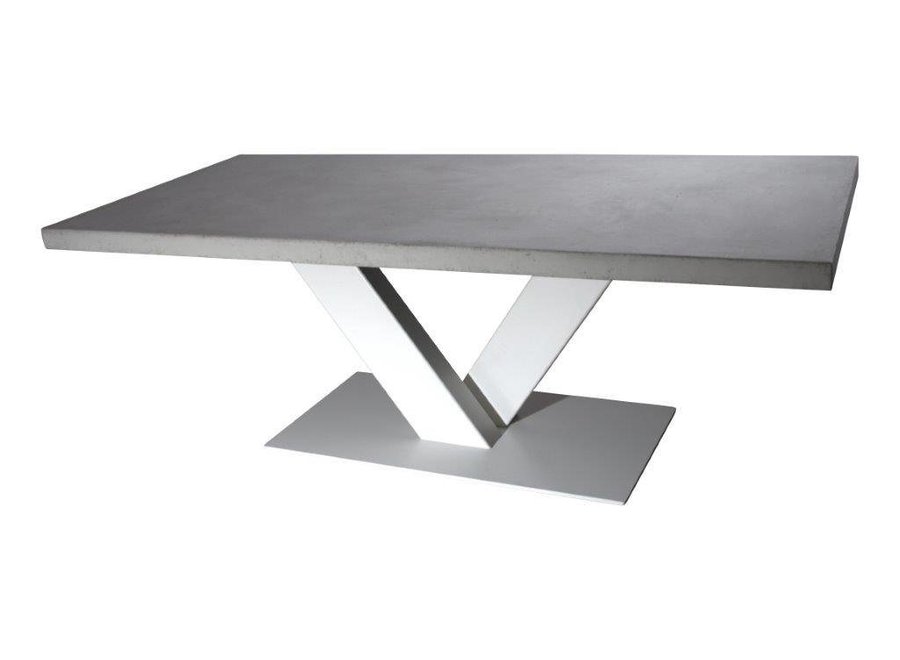 Betonnen tafel met witte V poot