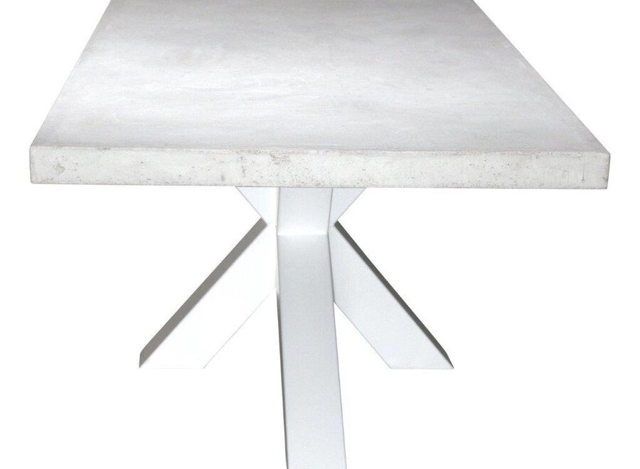 Betonnen tafel met witte matrix poot