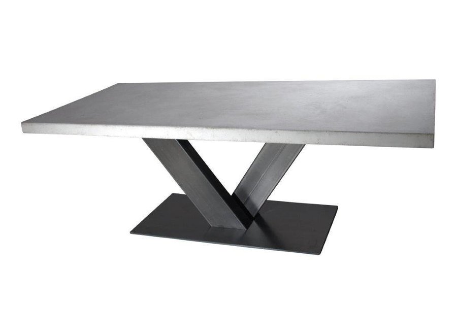 Betonnen tafel met stalen V poot