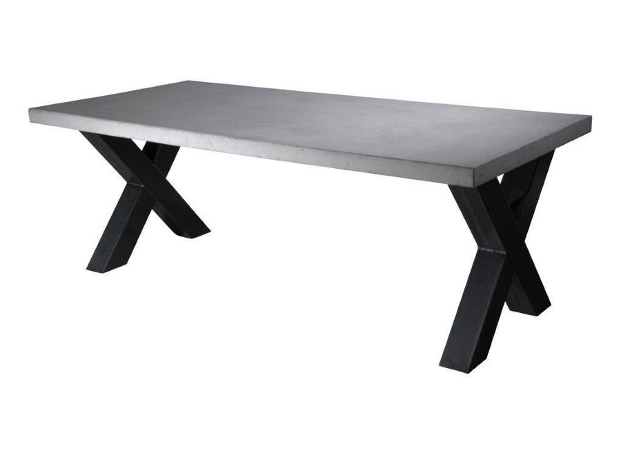 Betonnen tafel met zware stalen kruispoten