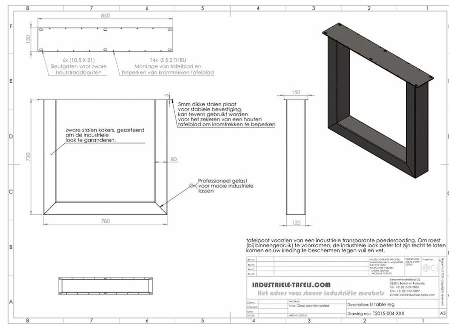 Handgemaakt Industrieel tafelonderstel U tafelpoot Zwaar ZWART