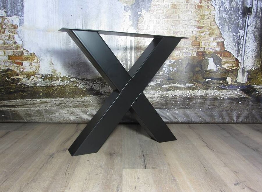 Handgemaakt industrieel tafelonderstel X poot Zwaar (kruispoot) ZWART