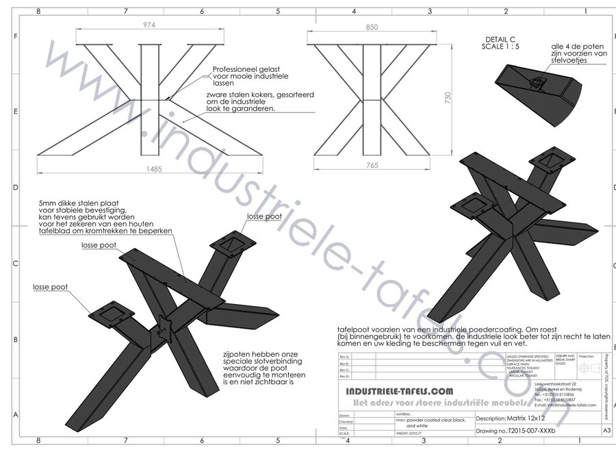 Handgemaakt industrieel tafelonderstel Matrix tafelpoot Zwaar Zwart
