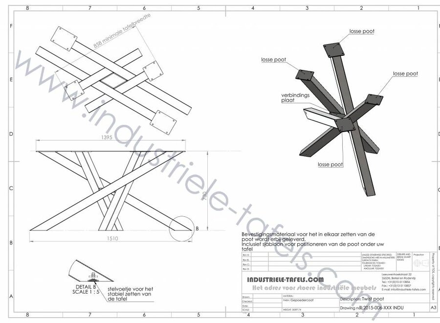 Handgemaakt industrieel tafelonderstel Twist 8x8 tafelpoot