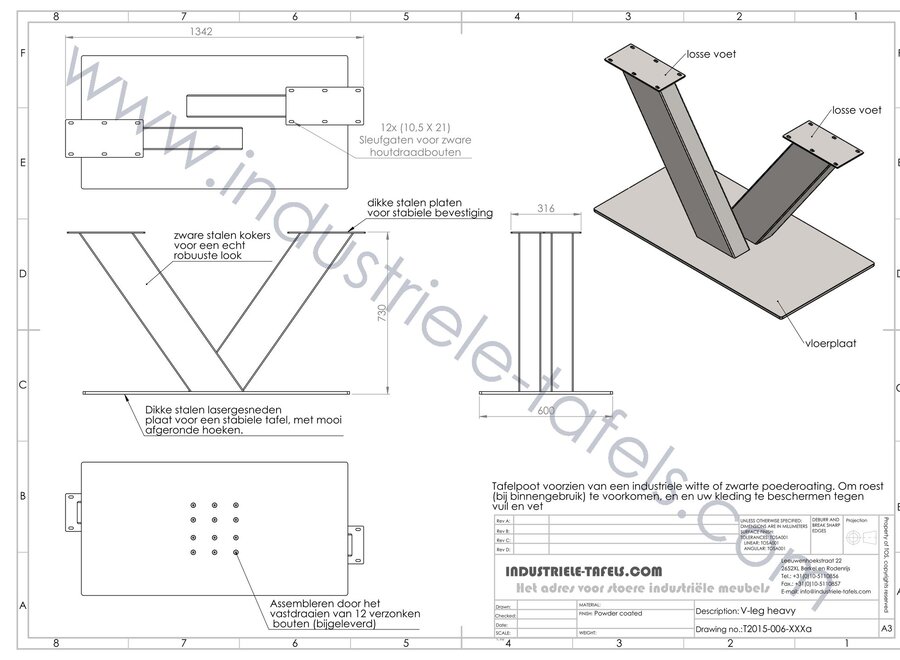 Handgemaakt Industrieel tafelonderstel V tafelpoot Zwaar zwart