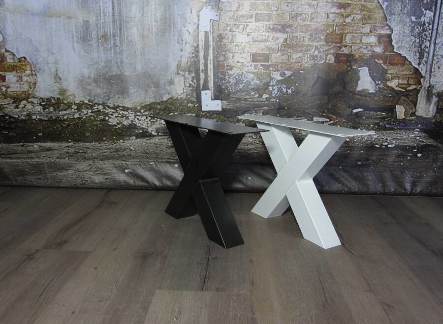 Handgemaakte industriele Salontafel poten model X standaard WIT