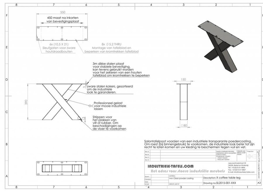 Handgemaakte industriele Salontafel poten model X standaard zwart
