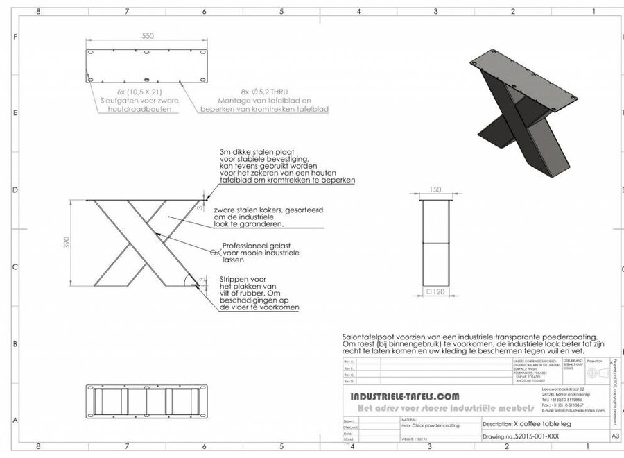 Handgemaakte industriele Salontafel poten model X Zwaar zwart