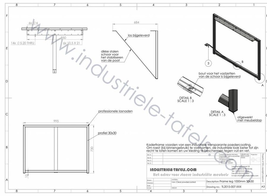 Tafelonderstel Frame 3x3 tafelpoot wit