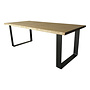 Industriële tafel voorzien van strip tafelpoten en eiken tafelblad