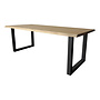 Industriële tafel voorzien van standaard U tafelpoten en eiken tafelblad
