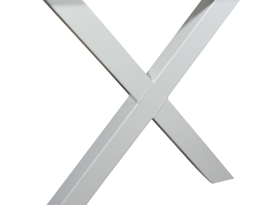 Industriële tafel voorzien standaard X tafelpoten en eiken tafelblad