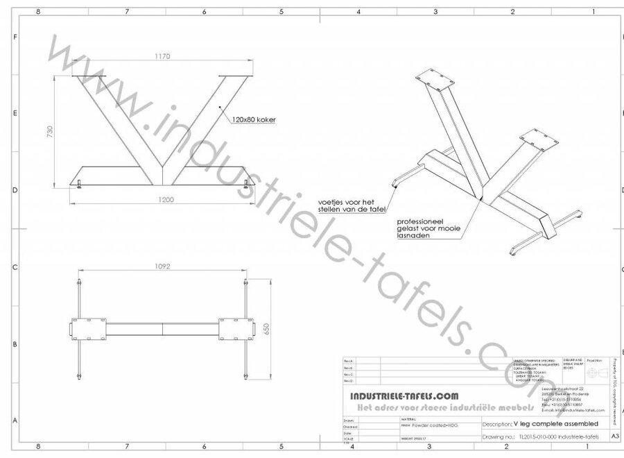 handgemaakt Industrieel tafelonderstel V poot wit