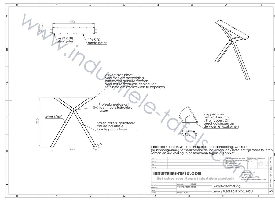 Handgemaakt Industrieel tafelonderstel Scissor poot zwart