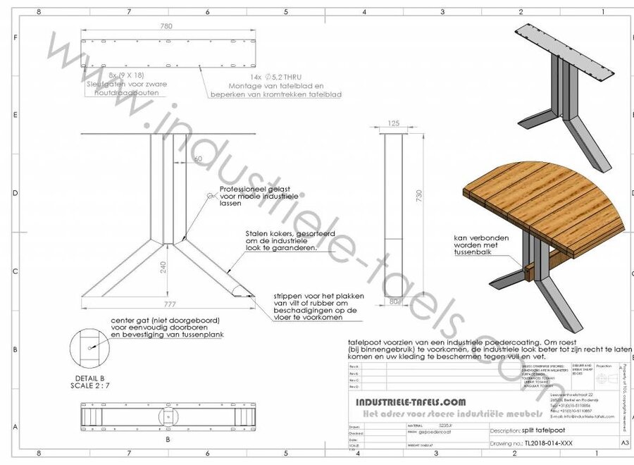 Stalen Split tafelpoot Zwart
