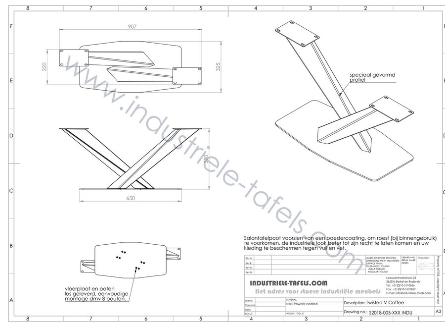 Stalen Salontafelonderstel model Twisted V