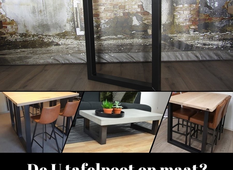 Stalen U BAR (salon)tafelpoot 8x6 zwart / wit