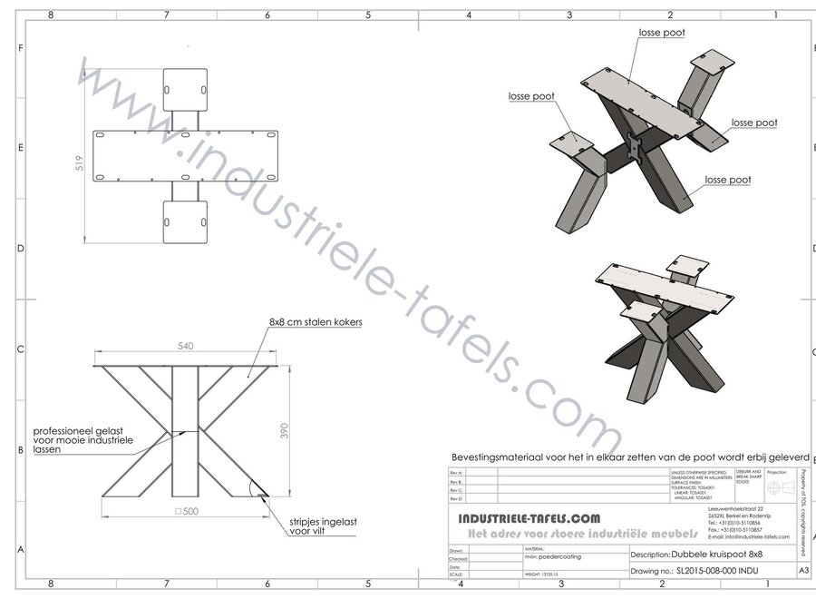 Stalen salontafelonderstel model dubbele kruispoot