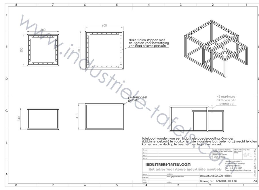 Vierkante stalen salontafel frames