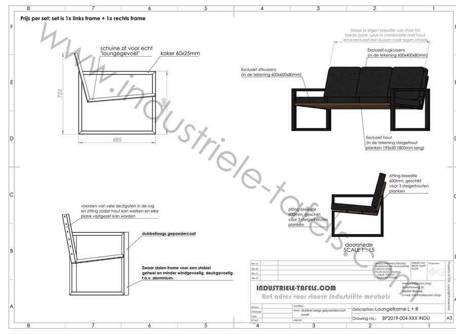 Los stalen loungebank frame / loungestoel frame