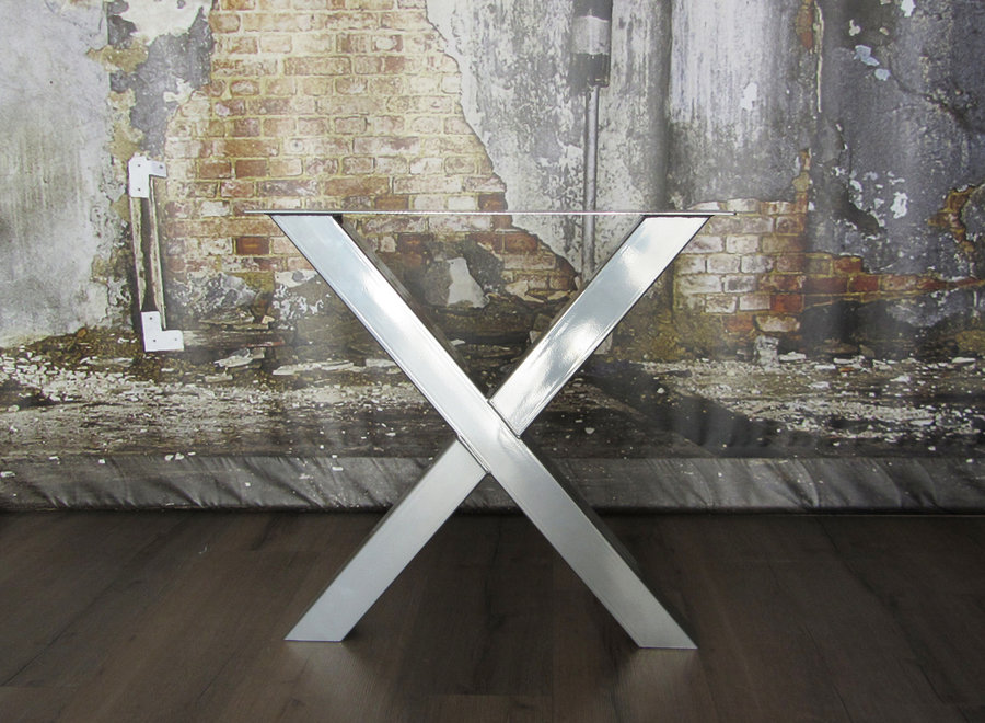 Handgemaakt industrieel tafelonderstel X poot standaard CHROOM