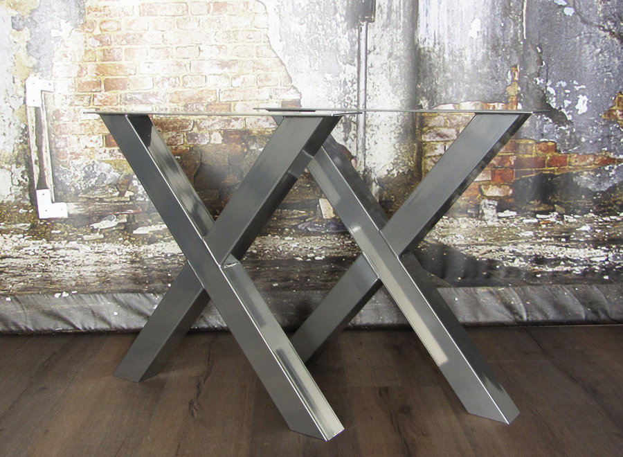 Handgemaakt industrieel tafelonderstel X poot standaard CHROOM