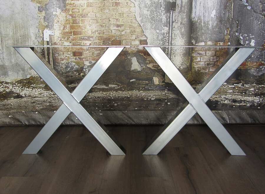 Handgemaakt industrieel tafelonderstel X poot standaard CHROOM