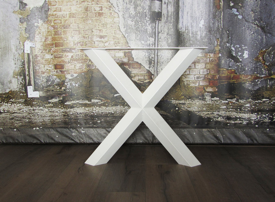 Handgemaakt stalen tafelonderstel Diamond X poot  WIT