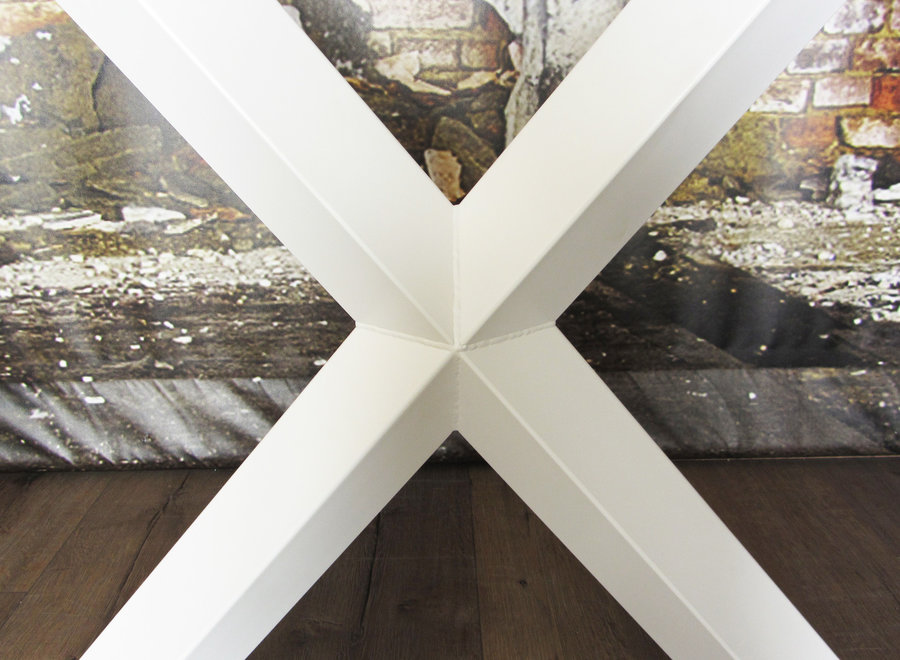 Handgemaakt stalen tafelonderstel Diamond X poot  WIT