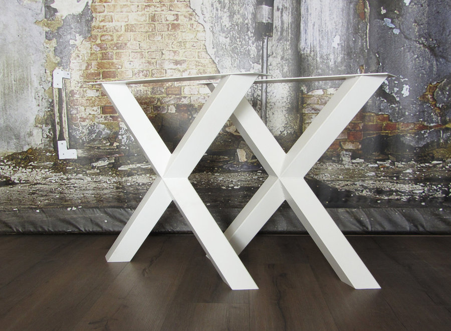 Handgemaakt stalen tafelonderstel Diamond X poot  WIT