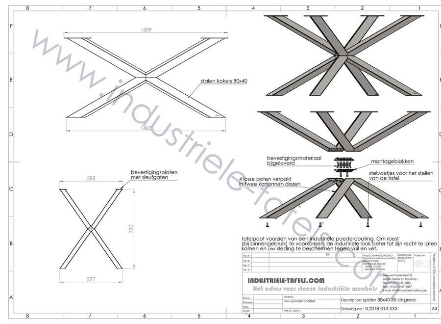 Stalen Spider tafelpoot zwart