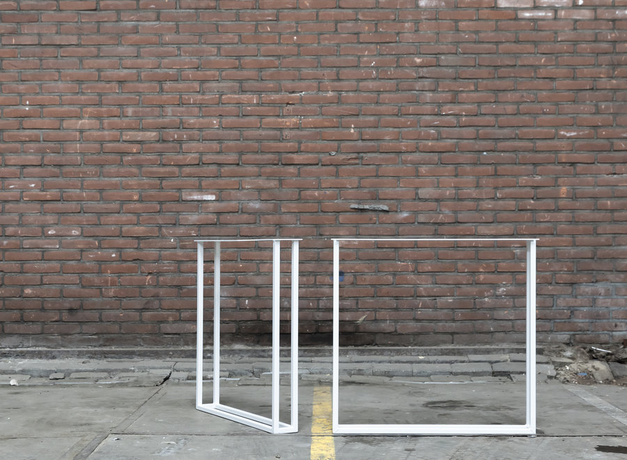 Handgemaakt stalen Twin U tafelonderstel wit