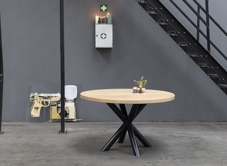 Tafelonderstel dubbele kruispoot rond mat zwart