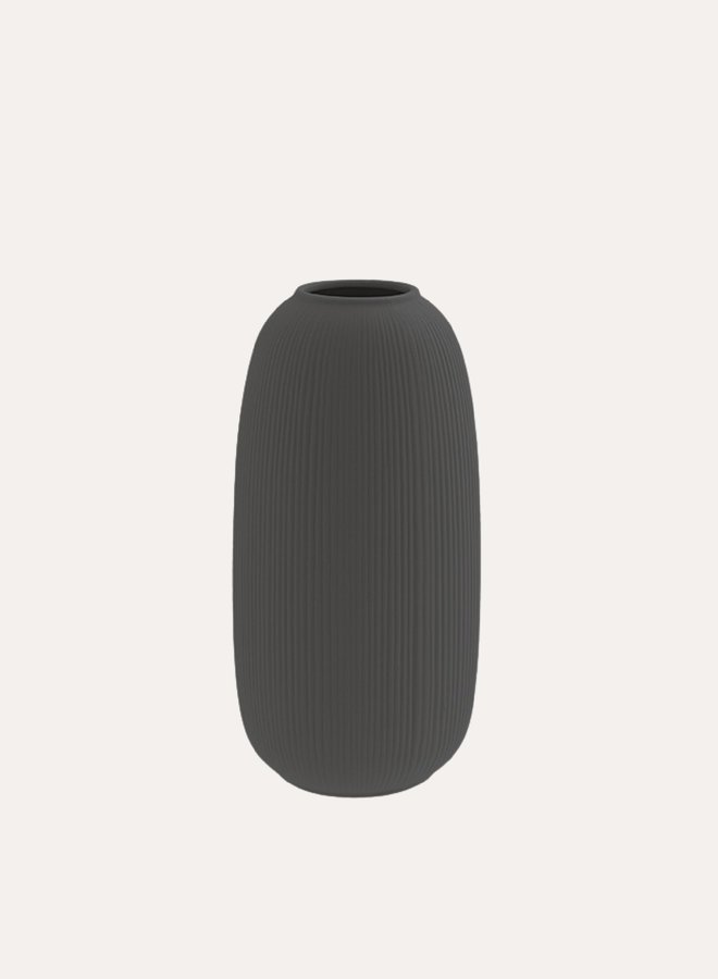 Aby Ribbed Vase - Dark grey